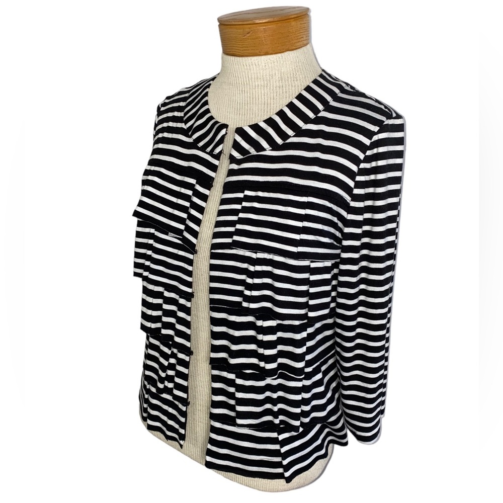 Coco Bianco Ruffled Tier Striped Black White Jacket Small